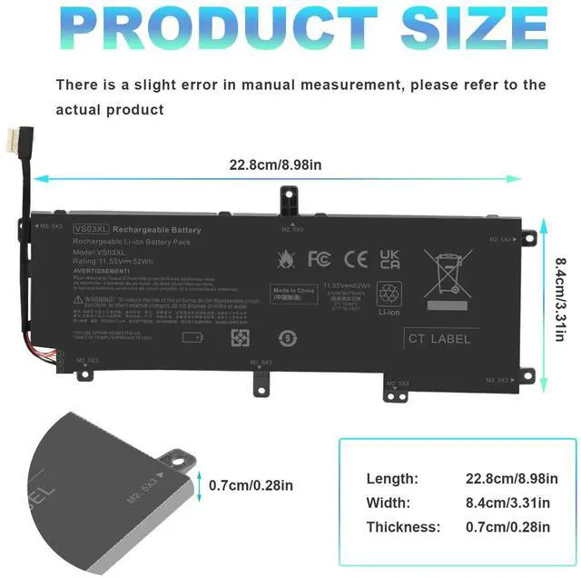 Alt view image 2 of 5 - VS03XL VSO3XL Battery for HP Envy 15T-AS000 15T-AS100 CTO 15-AS 15-AS133CL X6V56UA 15-AS020NR 15-AS152NR 15-AS004LA 15-AS014WM HSTNN-UB6Y 849047-541 849313-850 3ICP7/61/80 849313-856 TPN-I125