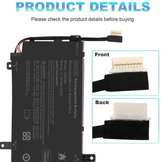 Alt view image 3 of 5 - VS03XL VSO3XL Battery for HP Envy 15T-AS000 15T-AS100 CTO 15-AS 15-AS133CL X6V56UA 15-AS020NR 15-AS152NR 15-AS004LA 15-AS014WM HSTNN-UB6Y 849047-541 849313-850 3ICP7/61/80 849313-856 TPN-I125
