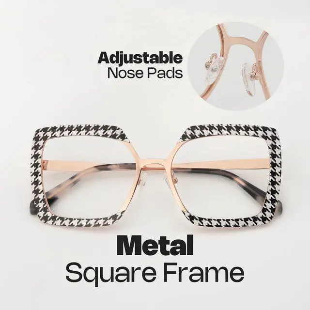 Alt view image 4 of 5 - Zeelool Blue Light Blocking Glasses for Women, Square Metal Glasses Frame Eyeglasses with Non-prescription Clear Lenses Anti Eyestrain & UV from Computer/TV/Phone ZJGM150137-01B