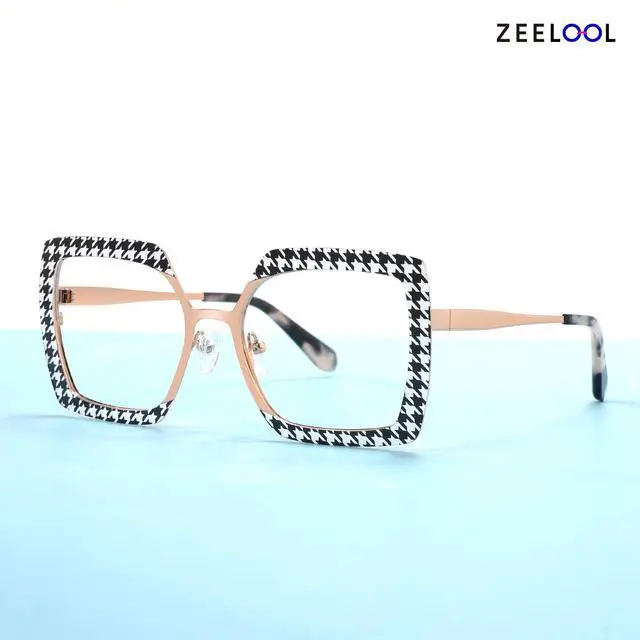 Alt view image 5 of 5 - Zeelool Blue Light Blocking Glasses for Women, Square Metal Glasses Frame Eyeglasses with Non-prescription Clear Lenses Anti Eyestrain & UV from Computer/TV/Phone ZJGM150137-01B