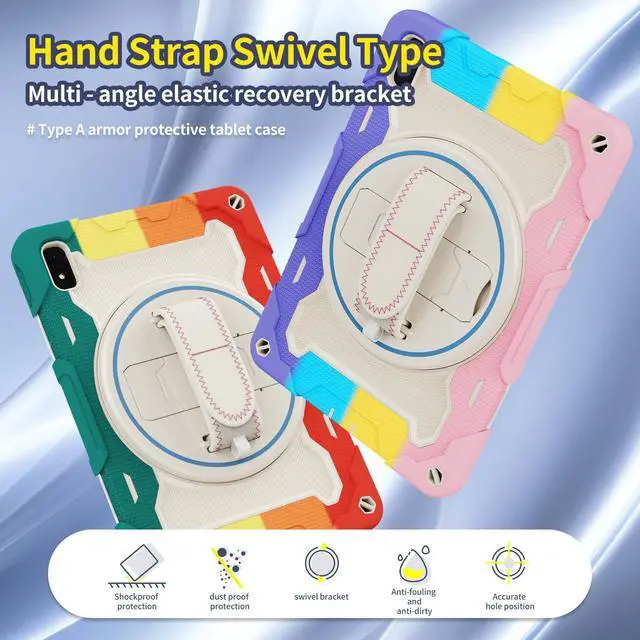 Alt view image 2 of 5 - nincyee Tablet Case for Huawei MatePad 11 2023,Kids Rainbow Heavy Duty Silicone Shockproof Case with Pencil Holder,Shoulder Strap,Rotating Fold Kicjstand,Hand Strap