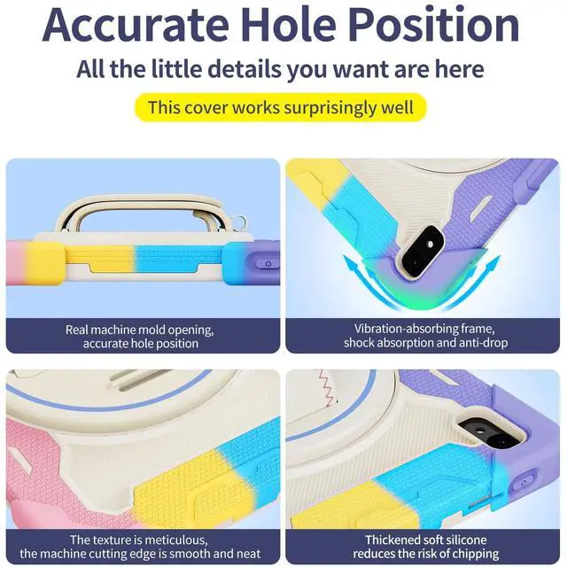 Alt view image 3 of 5 - nincyee Tablet Case for Huawei MatePad 11 2023,Kids Rainbow Heavy Duty Silicone Shockproof Case with Pencil Holder,Shoulder Strap,Rotating Fold Kicjstand,Hand Strap