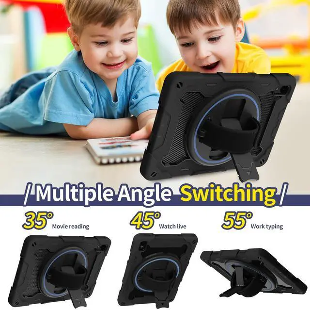 Alt view image 4 of 5 - nincyee Tablet Case for Huawei MatePad 11 2023,Kids Rainbow Heavy Duty Silicone Shockproof Case with Pencil Holder,Shoulder Strap,Rotating Fold Kicjstand,Hand Strap