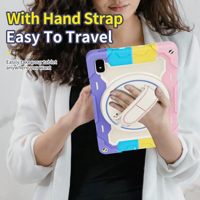 Alt view image 5 of 5 - nincyee Tablet Case for Huawei MatePad 11 2023,Kids Rainbow Heavy Duty Silicone Shockproof Case with Pencil Holder,Shoulder Strap,Rotating Fold Kicjstand,Hand Strap