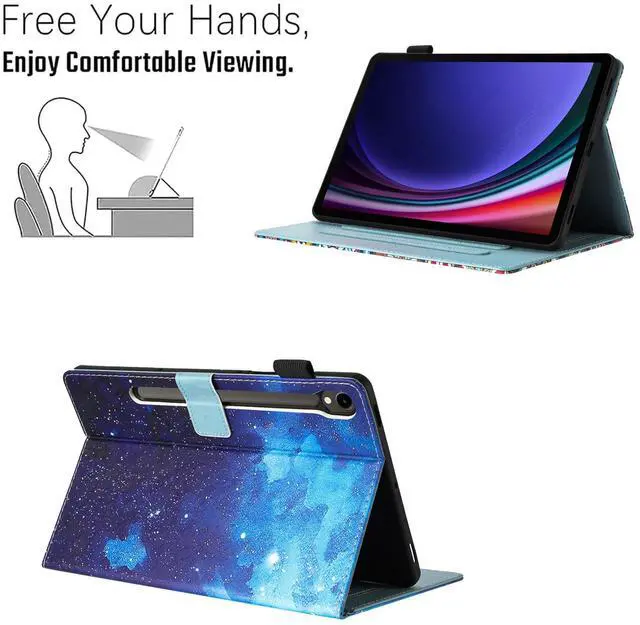 Alt view image 4 of 5 - YUNHOTIC Case for Samsung Galaxy Tab S9 FE 10.9 Inch/S9 11 Inch 2023 Model, Auto Wake/Sleep, Premium PU Leather Folding Stand Cover with Pen Holder & Multiple Viewing Angles - Starry Sky