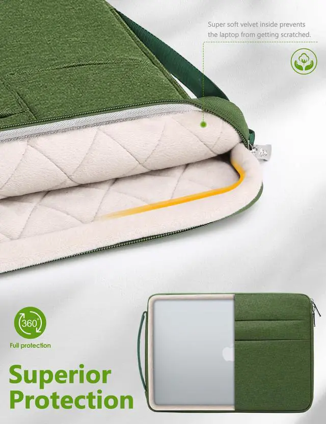 Alt view image 4 of 5 - HYZUO 17-17.3 Inch Laptop Sleeve Bag Briefcase for 17" 17.3" HP/Dell/ASUS/Acer/LG/MSI Gaming Laptop/Razer Blade 17/18, Men Women NoteBook Protective Case Bag, Grass Green