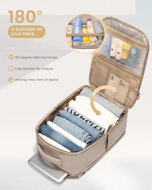 Alt view image 3 of 5 - LOVEVOOK Travel Essentials Carry on Backpack 40L Travel Backpack for Women Men,Waterproof TSA Personal Item Travels Bag Airline Flight Approved,Large Carry on Luggage Laptop Backpack with Packing Cube