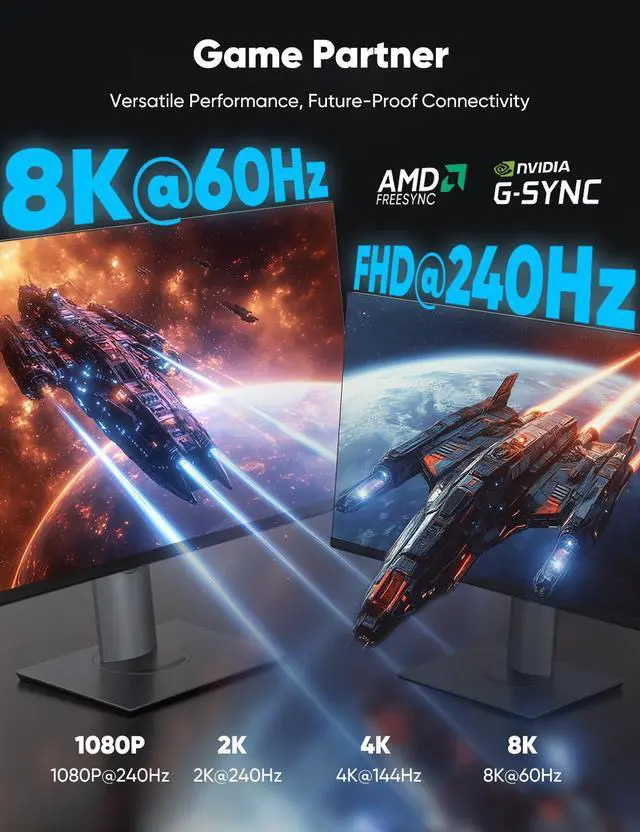 Alt view image 4 of 5 - Capshi 8K 4K DisplayPort Cable 1.4, 3.3FT DP Cord (VESA Certified, 8K@60Hz, 4K@144Hz, 2K@240Hz/165Hz), 32.4Gbps High Speed Display Port Cable for Gaming Monitor, HDR/FreeSync/G-Sync, Braided, Black