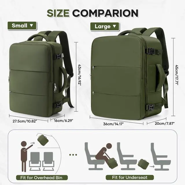 Alt view image 2 of 5 - UPPACK Travel Backpack For Women Men Carry on Backpack Luggage Flight Approved Personal item Travel Bag Essentials Mochila de viaje Laptop Backpack Large Olive Green