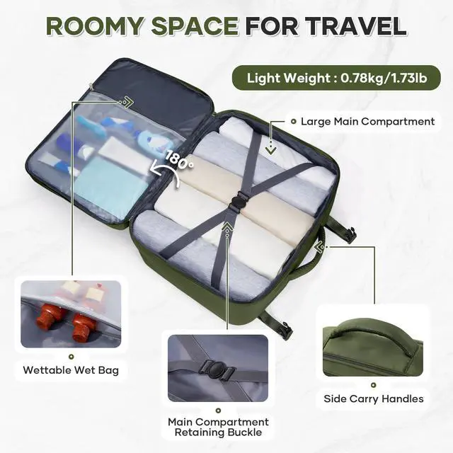 Alt view image 4 of 5 - UPPACK Travel Backpack For Women Men Carry on Backpack Luggage Flight Approved Personal item Travel Bag Essentials Mochila de viaje Laptop Backpack Large Olive Green