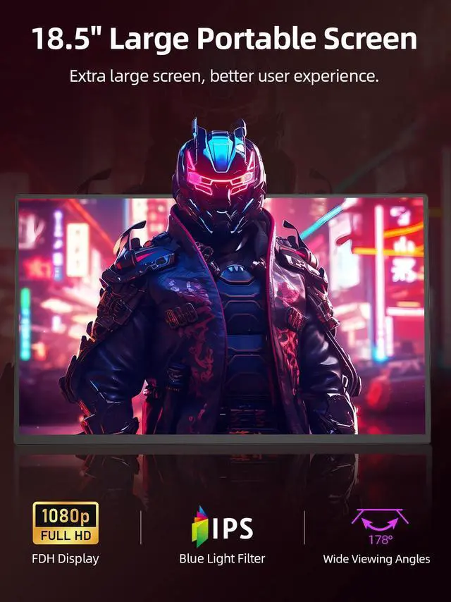 Alt view image 2 of 5 - sibolan 18.5 100Hz Portable Monitor FHD 1080P IPS Screen 100% sRGB Aluminum Alloy Shell,Built-in Stand,HDMI/USB-C,for Gaming,Laptop,PC,Mac,Phone,Switch,Xbox
