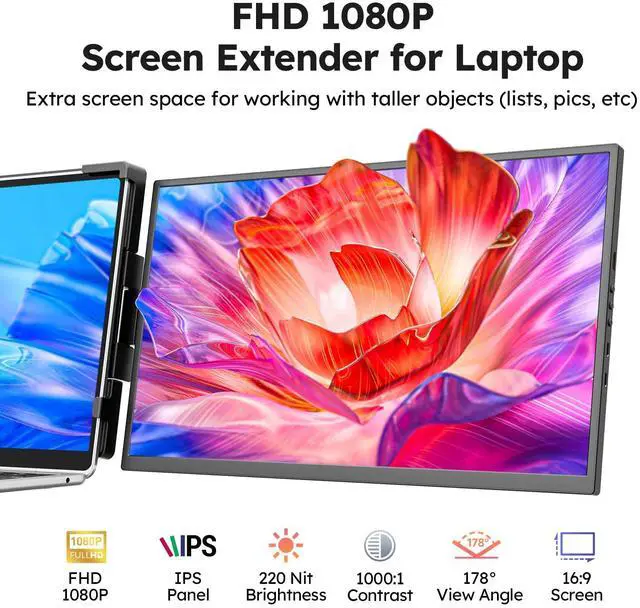 Alt view image 2 of 5 - Dopesplay Laptop Screen Extender, 15.6" FHD 1080P IPS External Portable Monitor for Laptop, Plug & Play Dual Screen Monitor for 13"-17" Laptops, Compatible with Mac, Wins, Chrome, Android, Dex