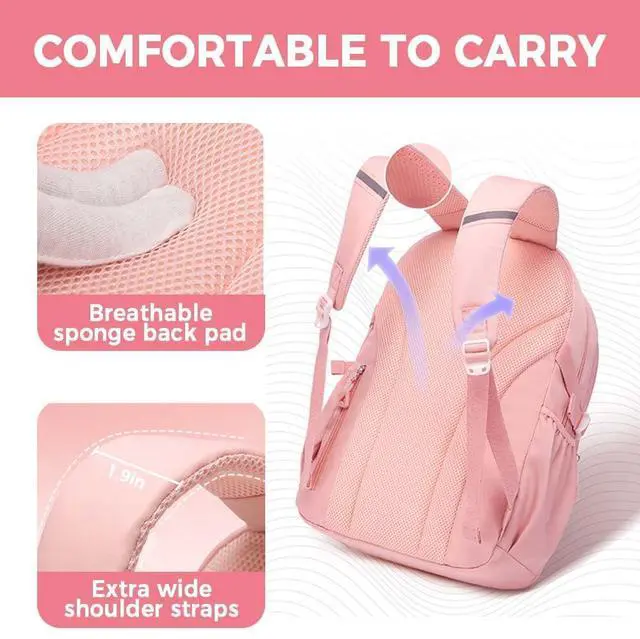 Alt view image 3 of 4 - MININAI Cute Backpack for Kids Teen Girls Large Kawaii Aesthetic Elementary Middle School Student Bookbag Preppy Laptop Backpack for Ages 6-8 8-10 10-12 with Pin Accessories Plush Pendant, Pink