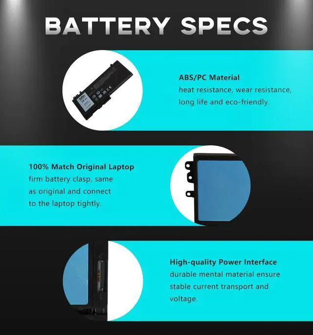 Alt view image 4 of 5 - GBLGBD RYXXH Replacement Battery for DELL Latitude 3150 3160 E5250 E5450 E5550 Series, Compatible with Part Numbers RYXXH 9P4D2 R5MD0 YD8XC,11.1V 38Wh 4213mAh 3-Cell Li-Polymer Laptop Battery