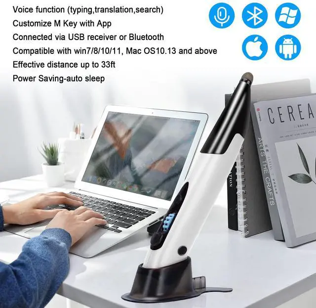 Alt view image 2 of 5 - lychee Optical Pocket Pen Mouse with Voice Control and Bluetooth Function, Wireless Handwriting Mini Mice for PC Laptop Notebook Computer(White)