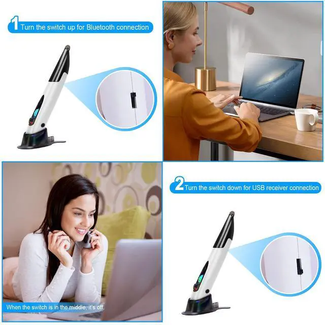 Alt view image 4 of 5 - lychee Optical Pocket Pen Mouse with Voice Control and Bluetooth Function, Wireless Handwriting Mini Mice for PC Laptop Notebook Computer(White)