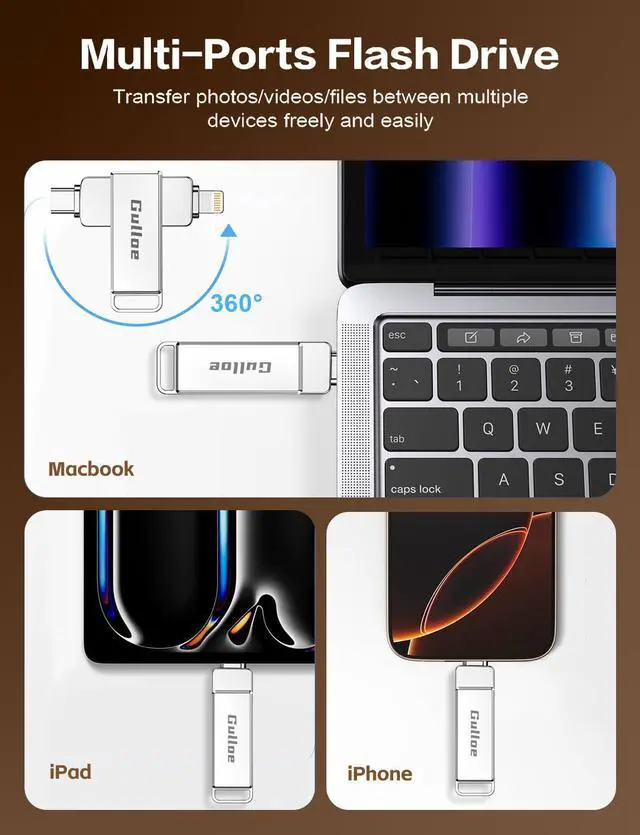 Alt view image 2 of 5 - Gulloe 512GB Flash Drive Intended for iPhone, Memory Stick Storage for Photos and Videos Backup, Compatible with iPhone iPad Android PC, Plug and Play, No Application Required (Metal Silver)