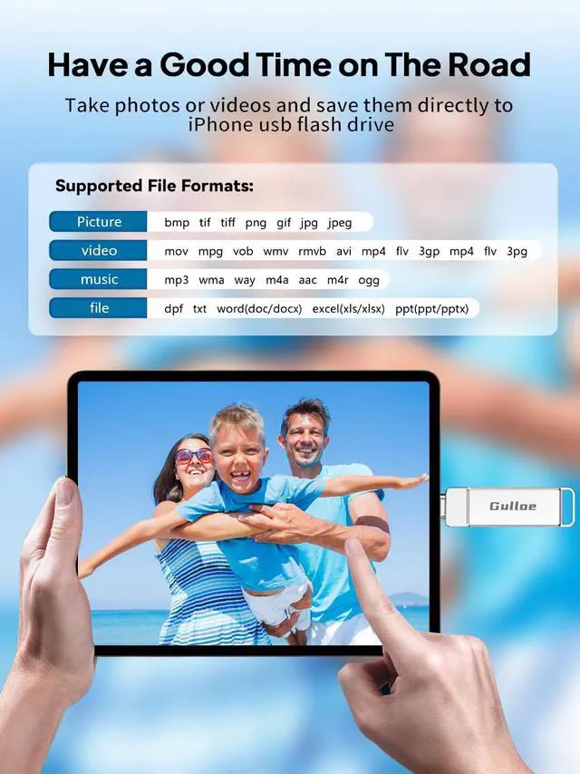 Alt view image 5 of 5 - Gulloe 512GB Flash Drive Intended for iPhone, Memory Stick Storage for Photos and Videos Backup, Compatible with iPhone iPad Android PC, Plug and Play, No Application Required (Metal Silver)