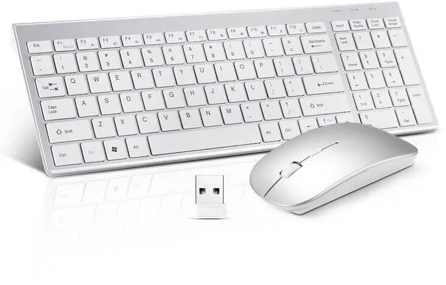Main image of Wireless Keyboard and Mouse Combo, Compact Quiet Wireless Keyboard and Mouse Set 2.4G Ultra-Thin Sleek Design for Windows, Computer, Desktop, PC, Notebook, Laptop-Silver White