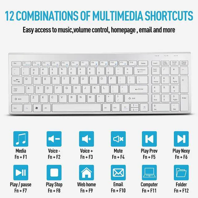 Alt view image 4 of 5 - Wireless Keyboard and Mouse Combo, Compact Quiet Wireless Keyboard and Mouse Set 2.4G Ultra-Thin Sleek Design for Windows, Computer, Desktop, PC, Notebook, Laptop-Silver White
