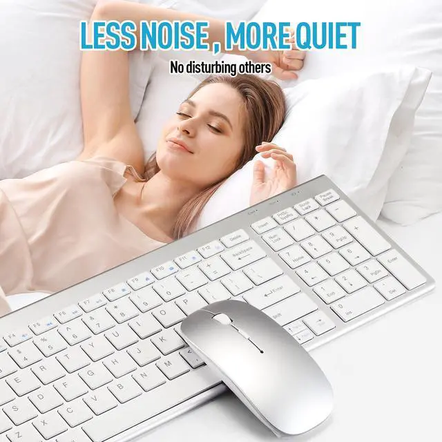 Alt view image 3 of 5 - Wireless Keyboard and Mouse Combo, Compact Quiet Wireless Keyboard and Mouse Set 2.4G Ultra-Thin Sleek Design for Windows, Computer, Desktop, PC, Notebook, Laptop-Silver White