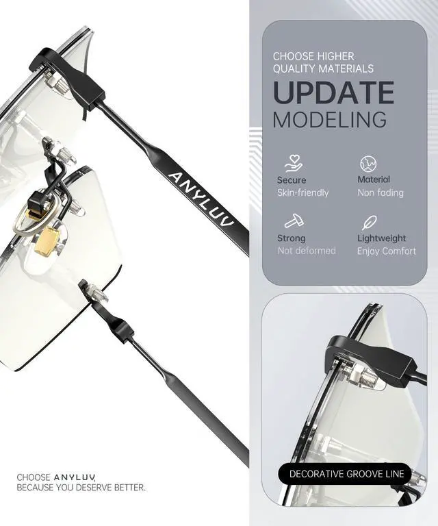 Alt view image 3 of 5 - ANYLUV Rimless Blue Light Glasses Men Women, Fashion Oversized Lens Blue Light Blocking Glasses with Lightweight Metal Temple