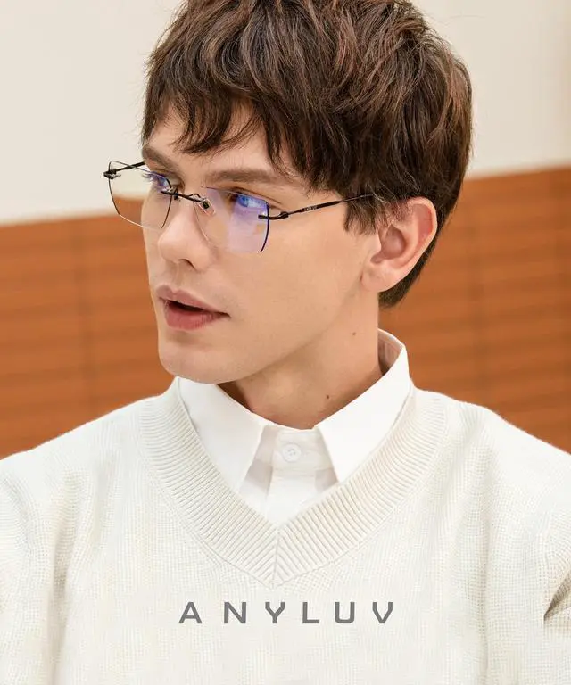 Alt view image 2 of 5 - ANYLUV Rimless Blue Light Glasses Men Women, Fashion Oversized Lens Blue Light Blocking Glasses with Lightweight Metal Temple