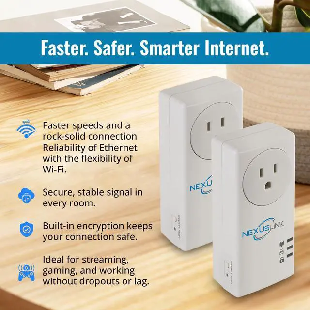 Alt view image 4 of 5 - NexusLink G.hn Powerline Ethernet Adapter Kit  1200 Mbps, Gigabit Port - Stable Ethernet Over Power for Gaming & Streaming, Home Network Expander, Wall Plug - 2 Units (GPL-1200-KIT)