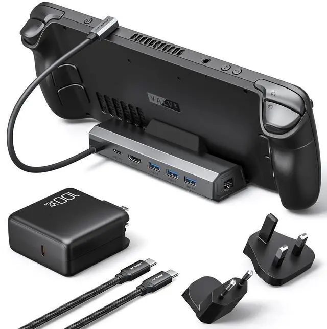 Main image of JSAUX 4K@120Hz Docking Station and 100W Charger Compatible with ROG Ally X/Steam Deck OLED/Legion Go (S), 6-in-1 Dock with HDMI 2.1, Gigabit Ethernet, 3 USB 3.0 and 100W Charge-HB0603