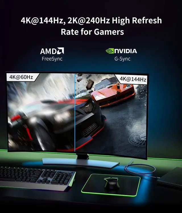 Alt view image 2 of 5 - Silkland USB C to DisplayPort 1.4 Cable 10ft, Thunderbolt 3/4 to DP [8K@60Hz, 4K@144Hz, 2K@240Hz], 5K HBR3 Type C to DP Cable,with MacBook Pro M1 M2,Mac mini