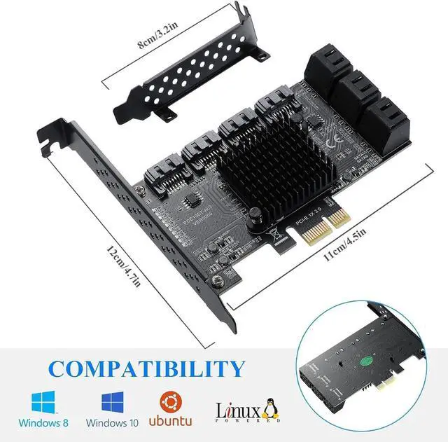 Alt view image 4 of 5 - YABOANG PCI-E 1X SATA Card 10 Port, 6 Gbit/s SATA 3.0 PCIe Card, Controller Expansion Card, Boot as System Hard Disk, Suitable for All PCIE Slots are for HDD