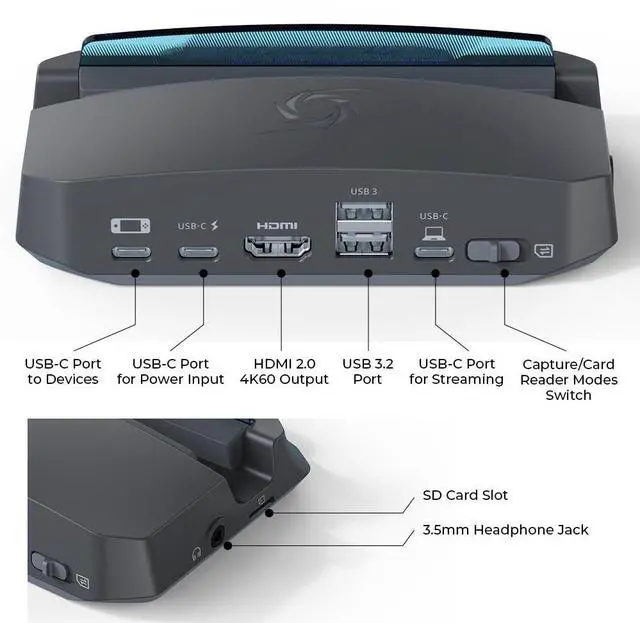Alt view image 3 of 5 - AVerMedia Xtra Go  Standalone USB-C Capture Card to SD Card, 4K30/1080p120 Recording, HDMI 4K60 Output  Charging Dock for Steam Deck, Switch 2, ROG Ally, Legion Go, iPad