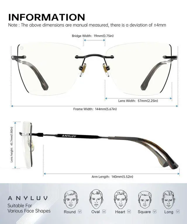 Alt view image 4 of 5 - ANYLUV Rimless Cat Eye Blue Light Glasses Woman, Stylish Lightweight Metal Blue Light Blocking Glasses for Anti Eyestrain