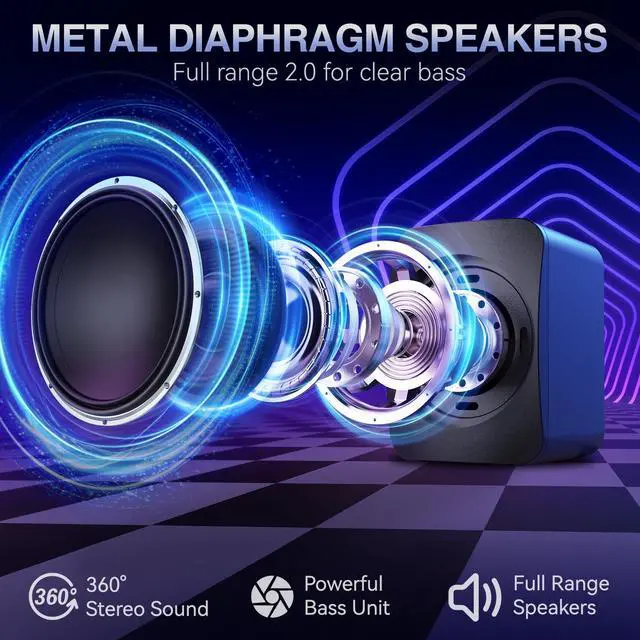 Alt view image 2 of 5 - OFFSIR Computer Speakers,RGB PC Speakers, USB Powered 3.5mm Aux Speaker for Desktop, PC, Laptop, Tablet - Small Computer Speakers | Clear Sound & 7-Color Dynamic Lighting