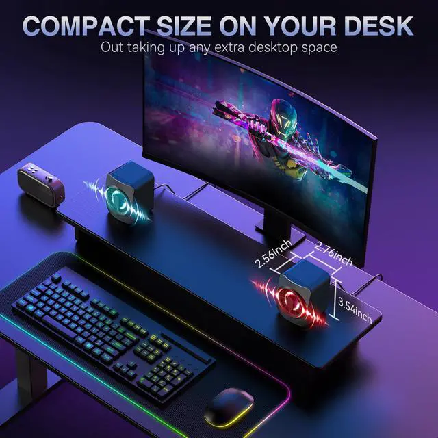 Alt view image 4 of 5 - OFFSIR Computer Speakers,RGB PC Speakers, USB Powered 3.5mm Aux Speaker for Desktop, PC, Laptop, Tablet - Small Computer Speakers | Clear Sound & 7-Color Dynamic Lighting