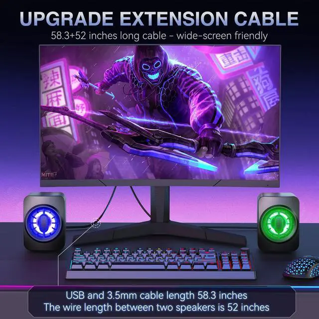 Alt view image 5 of 5 - OFFSIR Computer Speakers,RGB PC Speakers, USB Powered 3.5mm Aux Speaker for Desktop, PC, Laptop, Tablet - Small Computer Speakers | Clear Sound & 7-Color Dynamic Lighting