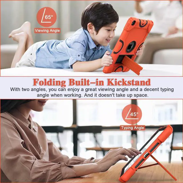 Alt view image 4 of 5 - ZoneFoker for iPad 9th Generation Case, iPad 8th 7th Generation Case, iPad 10.2 Inch 2021/2020/2019 Case, Heavy Duty Rugged Shockproof Protective Cover with Kickstand for Kids Boys Girls Orange