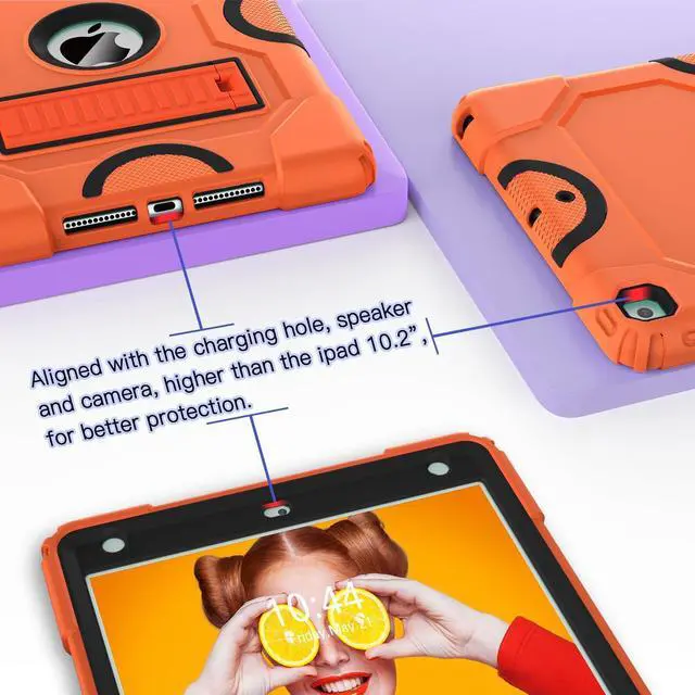 Alt view image 5 of 5 - ZoneFoker for iPad 9th Generation Case, iPad 8th 7th Generation Case, iPad 10.2 Inch 2021/2020/2019 Case, Heavy Duty Rugged Shockproof Protective Cover with Kickstand for Kids Boys Girls Orange