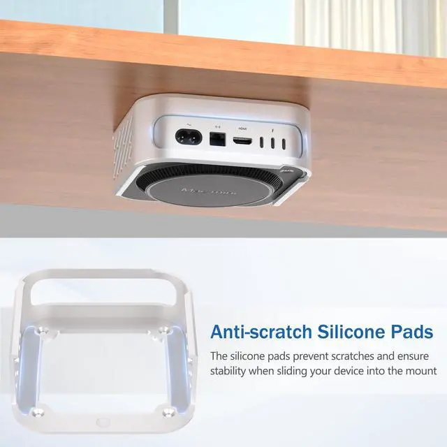 Alt view image 4 of 5 - NewHail Under Desk Mount for 2024 Mac mini M4/M4 Pro, Under Desk Stand and Wall Mount with Heat Dissipation Design, Compatible with Mac mini M4/M4 Pro, Silver