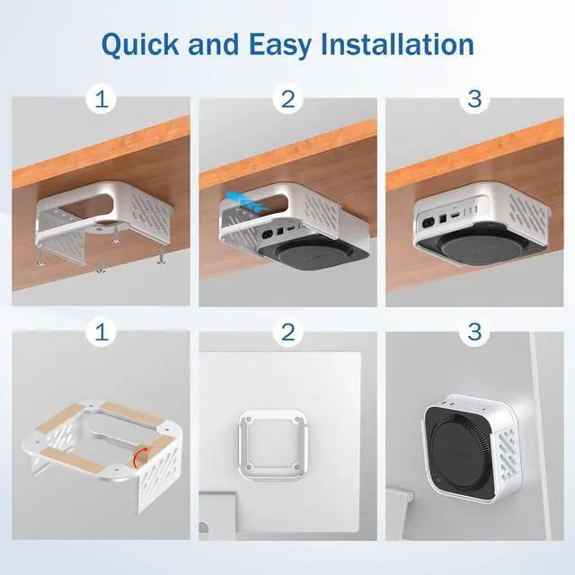 Alt view image 5 of 5 - NewHail Under Desk Mount for 2024 Mac mini M4/M4 Pro, Under Desk Stand and Wall Mount with Heat Dissipation Design, Compatible with Mac mini M4/M4 Pro, Silver
