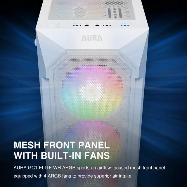 Alt view image 3 of 5 - GAMDIAS White ATX Mid Tower Gaming Computer PC Case w/Tempered Glass, Built-in 4X 120mm ARGB Fans, Support Up to 6X 120mm Fans, 360mm AIO/Radiator, 340mm GPU/VGA, 160mm CPU Air Cooler