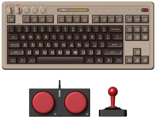 Main image of AKNES 8Bitdo Retro Mechanical Keyboard, Hot Swappable Gaming Keyboard with 87 Keys, Dual Super Programmable Buttons&Super Stick Bluetooth/2.4GHz/USB-C for Windows and Android - C64 Edition