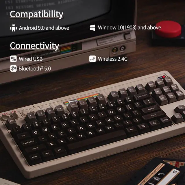 Alt view image 3 of 5 - AKNES 8Bitdo Retro Mechanical Keyboard, Hot Swappable Gaming Keyboard with 87 Keys, Dual Super Programmable Buttons&Super Stick Bluetooth/2.4GHz/USB-C for Windows and Android - C64 Edition