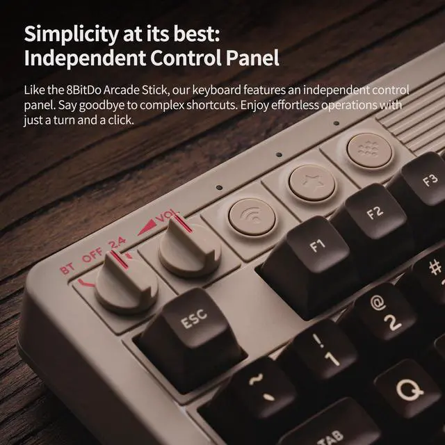 Alt view image 4 of 5 - AKNES 8Bitdo Retro Mechanical Keyboard, Hot Swappable Gaming Keyboard with 87 Keys, Dual Super Programmable Buttons&Super Stick Bluetooth/2.4GHz/USB-C for Windows and Android - C64 Edition