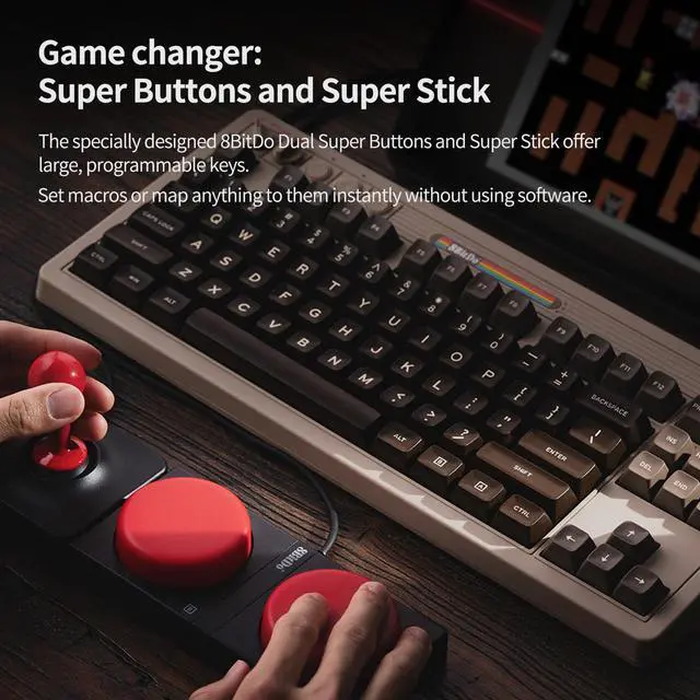 Alt view image 5 of 5 - AKNES 8Bitdo Retro Mechanical Keyboard, Hot Swappable Gaming Keyboard with 87 Keys, Dual Super Programmable Buttons&Super Stick Bluetooth/2.4GHz/USB-C for Windows and Android - C64 Edition