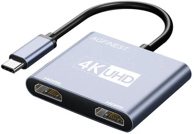 Main image of USB-C to Dual HDMI Adapter 4K@60hz - HDMI Splitter for Dual Monitors Extend Mirror Display, for MacBook Pro Air, iPad, iPhone 15, Dell XPS, ThinkPad, Spectre, Surface, Galaxy S24, Steam Deck, ROG Ally
