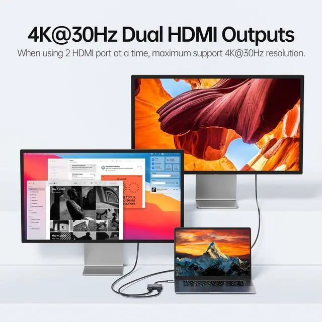 Alt view image 4 of 5 - USB-C to Dual HDMI Adapter 4K@60hz - HDMI Splitter for Dual Monitors Extend Mirror Display, for MacBook Pro Air, iPad, iPhone 15, Dell XPS, ThinkPad, Spectre, Surface, Galaxy S24, Steam Deck, ROG Ally