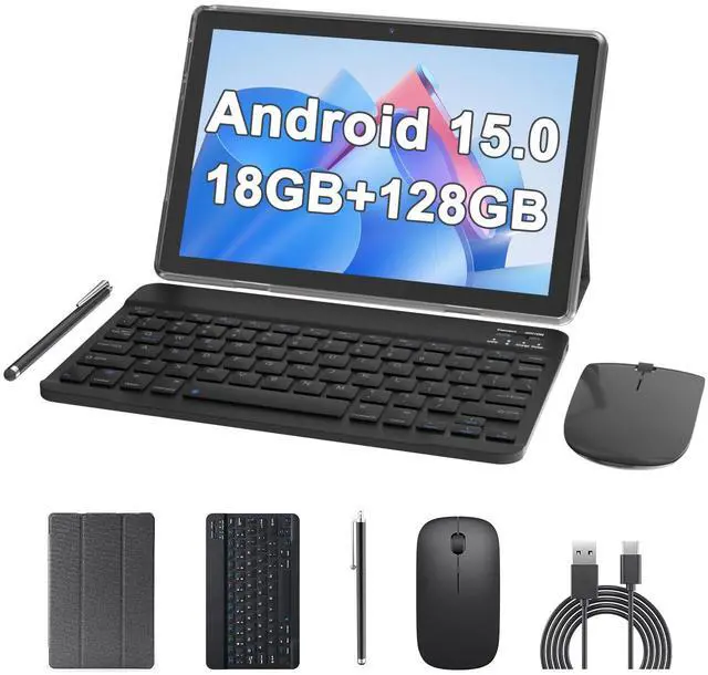 Main image of 2 in 1 tablet, Android 15 tablets 10 inch, tablet with keyboard mouse foldable protective cover screen protective film Stylus Pen 18GB+128GB/1TB Expand 5G WiFi BT 5.0 WiFi6 Dual camera 6000 mah Tab