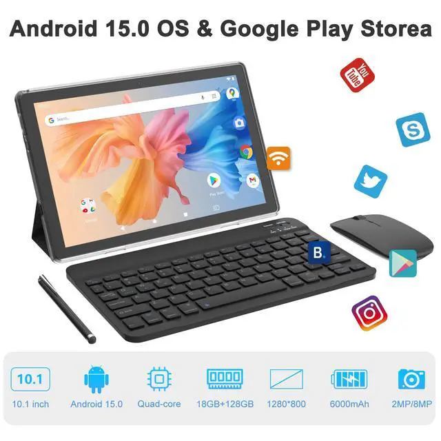 Alt view image 4 of 5 - 2 in 1 tablet, Android 15 tablets 10 inch, tablet with keyboard mouse foldable protective cover screen protective film Stylus Pen 18GB+128GB/1TB Expand 5G WiFi BT 5.0 WiFi6 Dual camera 6000 mah Tab