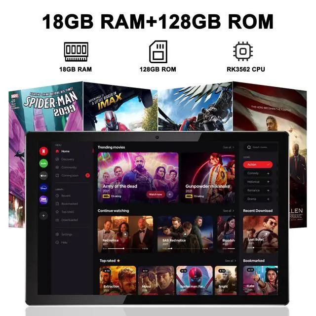 Alt view image 2 of 5 - 2 in 1 tablet, Android 15 tablets 10 inch, tablet with keyboard mouse foldable protective cover screen protective film Stylus Pen 18GB+128GB/1TB Expand 5G WiFi BT 5.0 WiFi6 Dual camera 6000 mah Tab